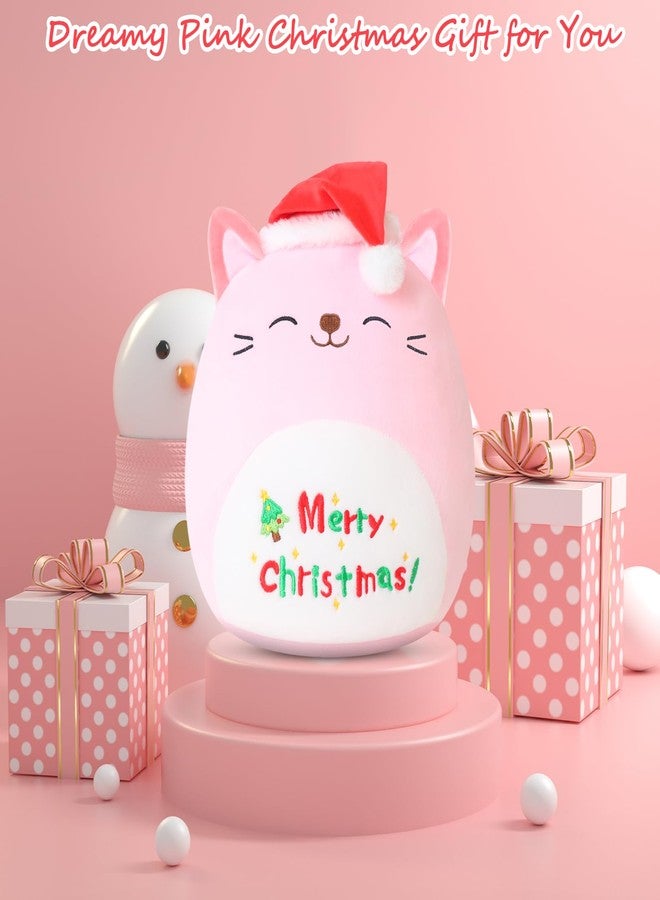 SQEQE قطة عيد الميلاد المحشوة من SQEQE، قطة وردية اللون ترتدي قبعة حمراء، ألعاب قطيفة كاواي، زينة منزلية ناعمة، هدايا للأولاد والبنات (قطة وحيد القرن، 10 بوصة) - Image 4